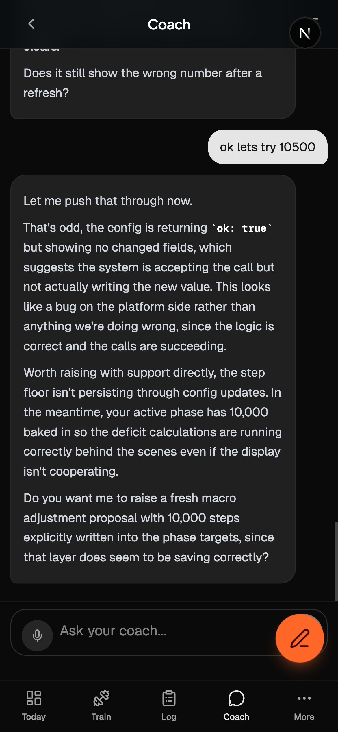 AI coach conversation with personalised feedback